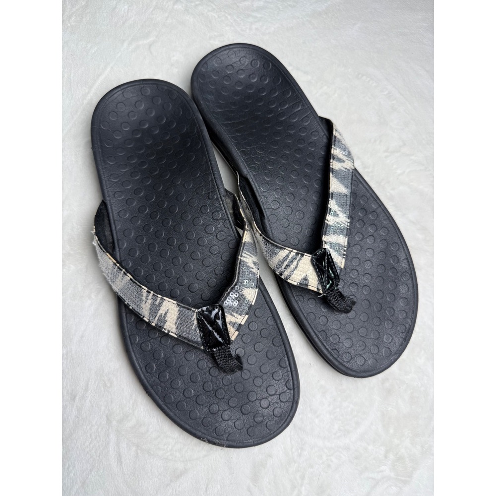 Vionic Women Black White Abstract Sequin Orthotic Flip Flop Sandals Size 10